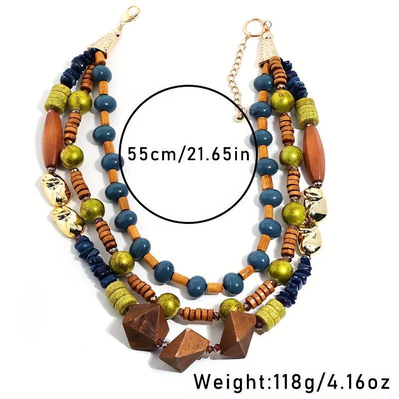 Bohemian Layered Irregular Beads Necklace in Brown, Green, and Blue